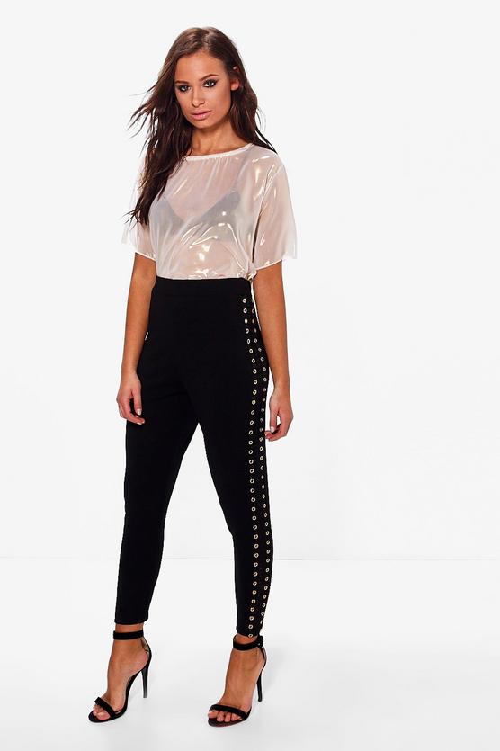 Adelynn Eyelet Side Panel Stretch Skinny Trousers